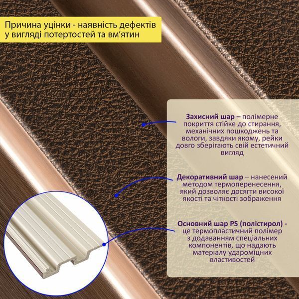 Рейка декоративная PS 2900х117х20мм Под коричневую кожу с бронзой SW-00002147- SW-00002147 фото