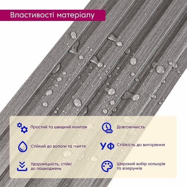 Рейка декоративна WPC стінова 3000х150х9мм Сіра SW-00001870 SW-00001870 фото