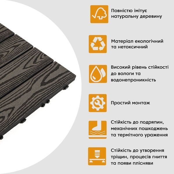 Композитна плитка WPC 30х30х2см Антрацит (D) SW-00001708 SW-00001708 фото