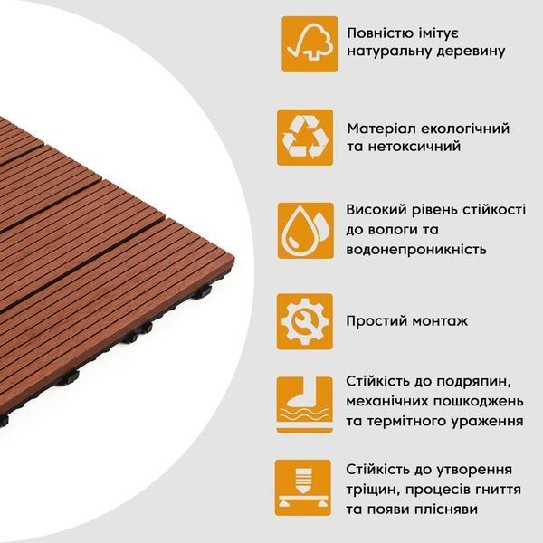 Композитна плитка WPC 30х30х2см Тик (D) SW-00001712 SW-00001712 фото